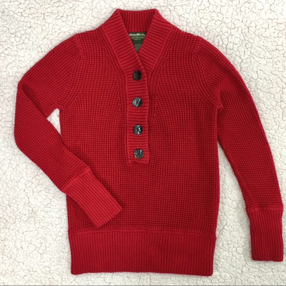 Eddie Bauer |  Ladies Red V-Neck Knit Sweater (S)